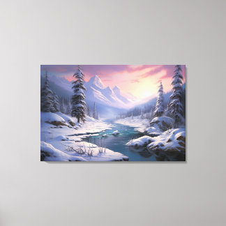 Winter Valley Tranquillity: Snowy Mountains Canvas Print