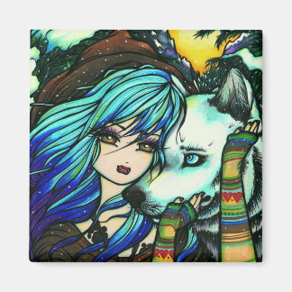 Winter Vampire Wolf Snow Girl Art by Hannah Lynn Magnet