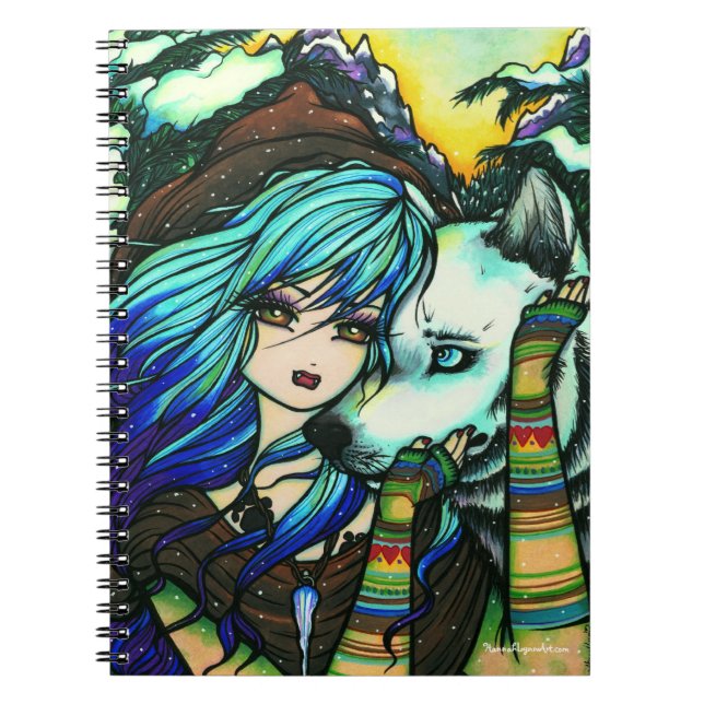 Winter Vampire Wolf Snow Mountain Girl Fantasy Art Notebook (Front)