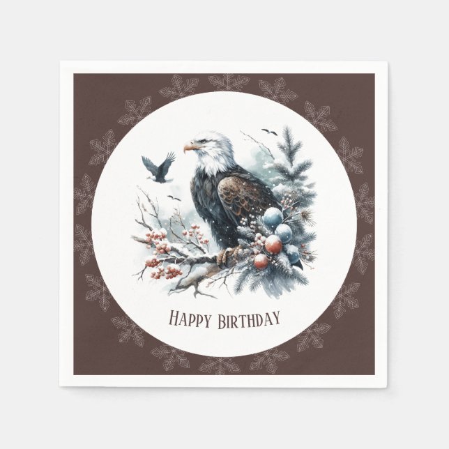 Winter Vibes Bald Eagle - Birthday Napkin (Front)