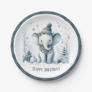 Winter Vibes Elephant - Birthday Paper Plate
