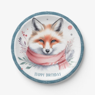 Winter Vibes Fox with a Scarf Birthday Paper Plate