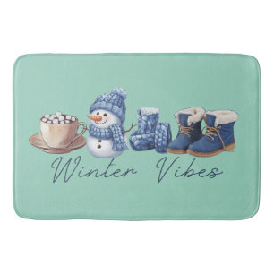 Winter Vibes Friendly Snowman Bath Mat