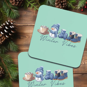 Winter Vibes Friendly Snowman Coaster