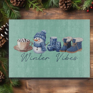 Winter Vibes Friendly Snowman Cutting Board