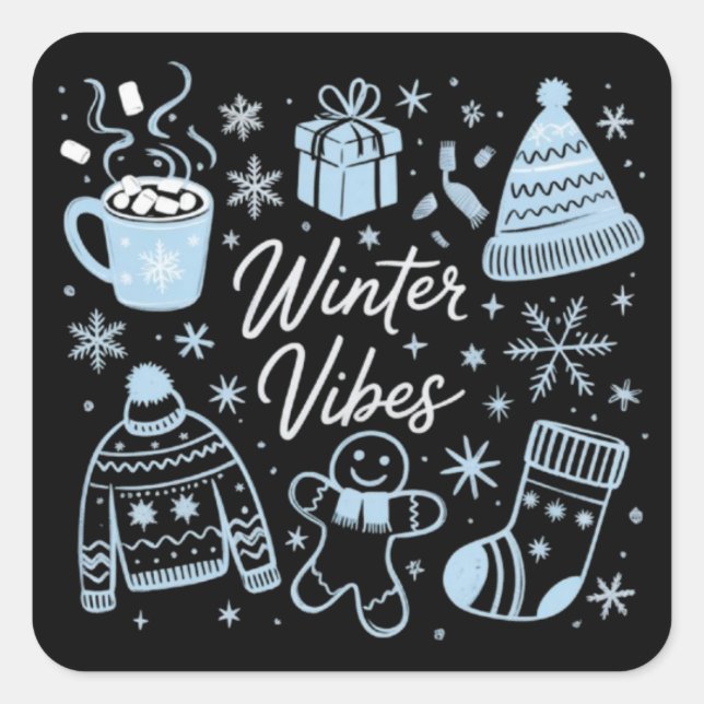 Winter Vibes Holiday Xmas Season Snowflakes Square Sticker (Front)