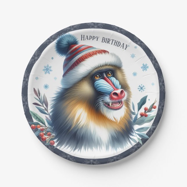 Winter Vibes Mandrill - Birthday Paper Plate (Front)