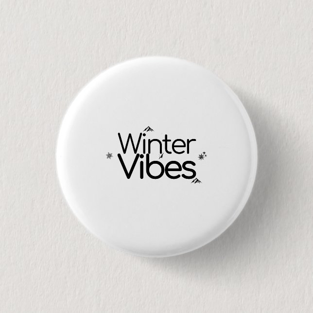 Winter Vibes – Minimalist Snowflake and Mountain 1 Inch Round Button (Front)