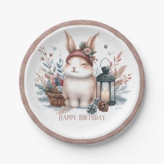 Winter Vibes Rabbit - Birthday Paper Plate (Front)