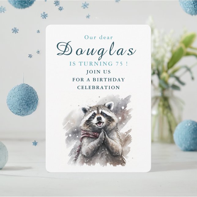 Winter vibes Raccoon - Birthday Invitation Card (Creator Uploaded)