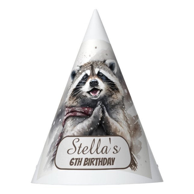 Winter Vibes Raccoon - Birthday  Party Hat (Front)