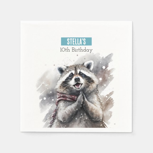 Winter vibes Raccoon -  Birthday Party - Napkin (Front)