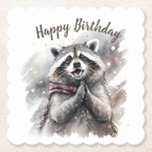 Winter vibes Raccoon -  Birthday Party - Paper Coaster