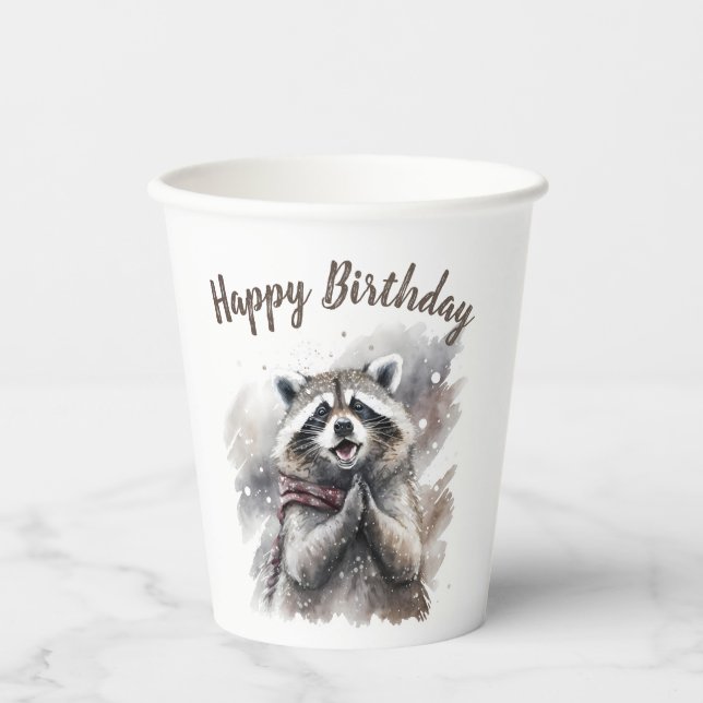 Winter vibes Raccoon -  Birthday Party - Paper Cups (Front)