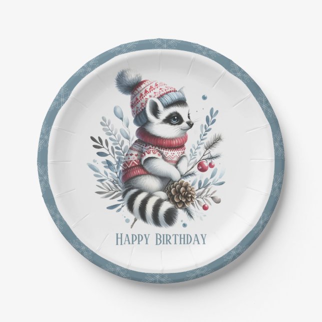 Winter Vibes Ringtail - Birthday Paper Plate (Front)