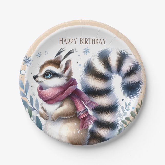Winter Vibes Ringtail - Birthday Paper Plate (Front)
