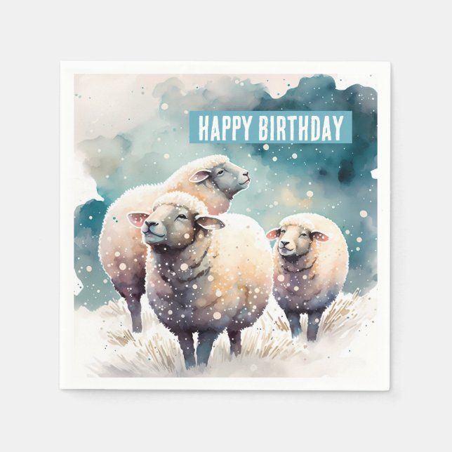 Winter vibes Sheep -  Birthday Party - Napkin (Front)