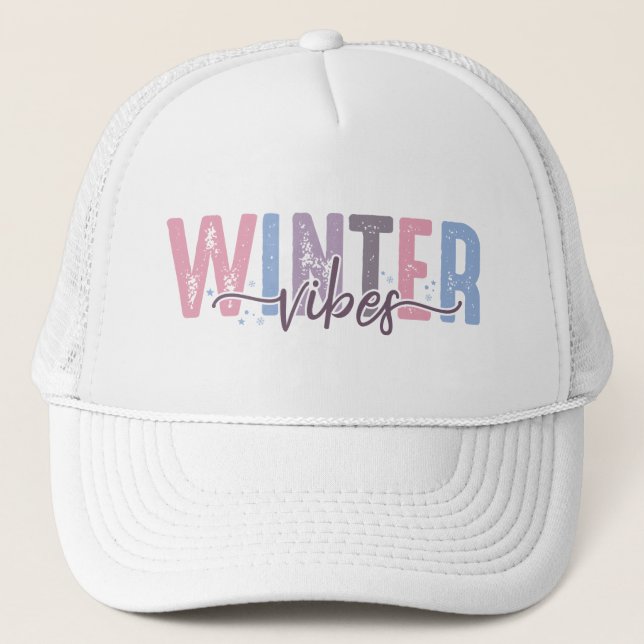 Winter Vibes - Soft Pastel Typography Trucker Hat (Front)