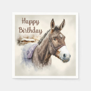 Winter vibes Watercolor Donkey -  Birthday Party - Napkin