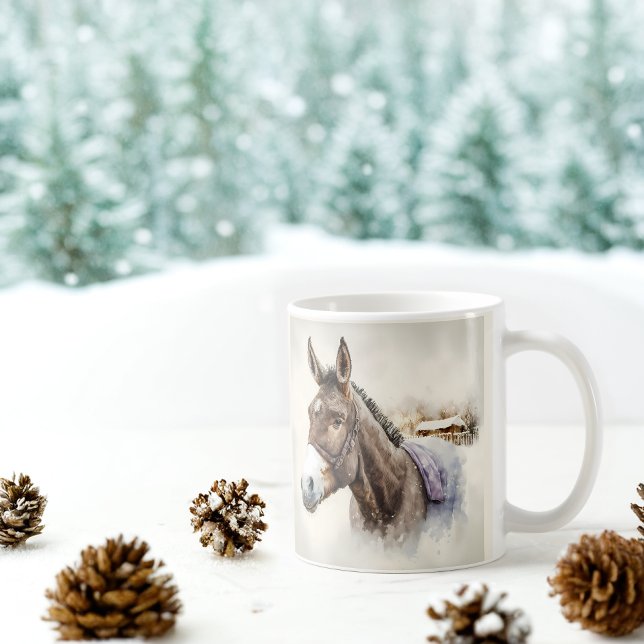 Winter Vibes Watercolor Donkey Coffee Mug (Creator Uploaded)