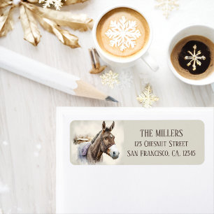 Winter Vibes Watercolor Donkey Return address 