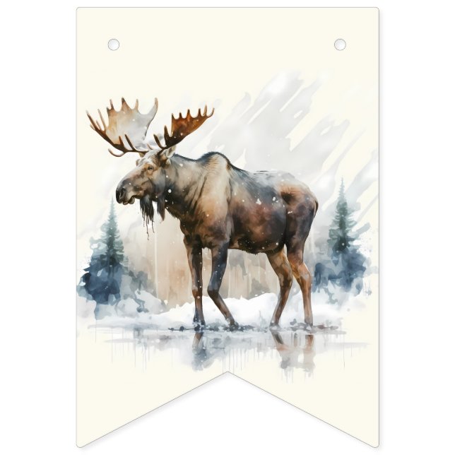 Winter Vibes Watercolor Moose - Birthday Bunting Flags (Seventh Flag)