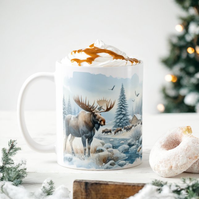 Winter Vibes Watercolor Moose - Coffee Mug (Creator Uploaded)