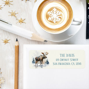 Winter Vibes Watercolor Moose Return address
