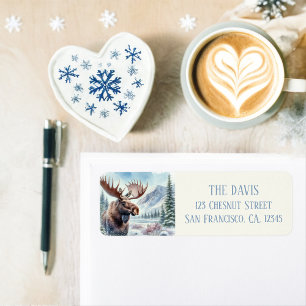 Winter Vibes Watercolor Moose Return address