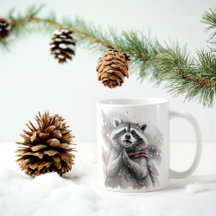 Winter Vibes Watercolor Raccoon
