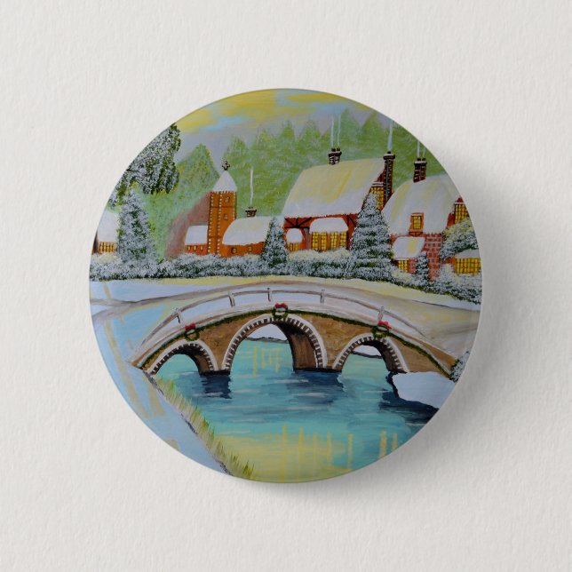 winter village 2 inch round button (Front)