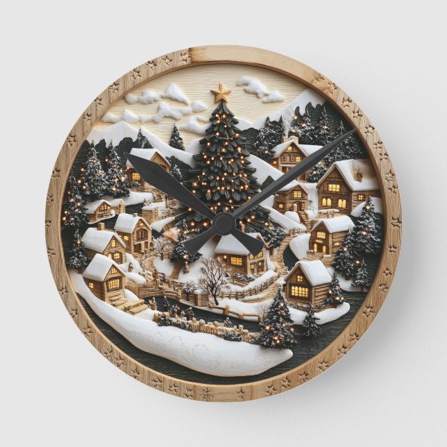 Winter village aglow with festive lights round clock (Front)