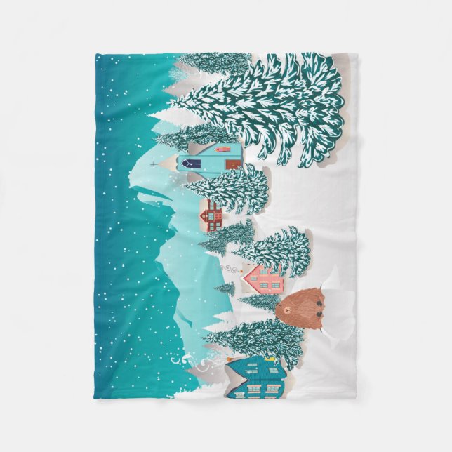 Winter village and groundhog fleece blanket (Front)