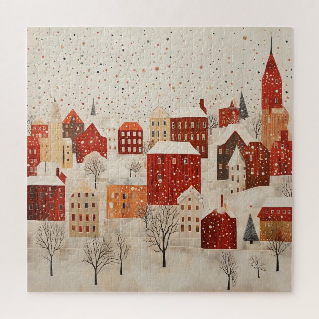 WINTER VILLAGE ART CHRISTMAS JIGSAW PUZZLE (Vertical)