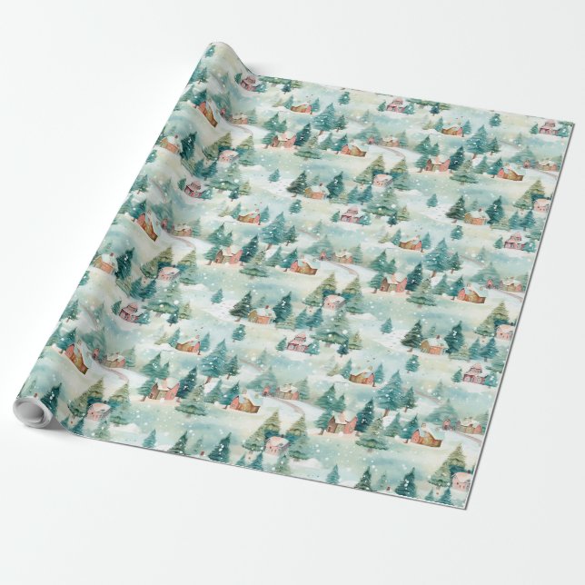 Winter Village Christmas Wrapping Paper (Unrolled)