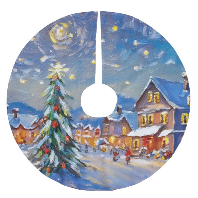 Winter Village Holiday Brushed Polyester Tree Skirt (Front)