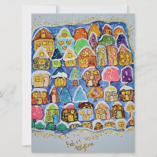 Winter village holiday card (Front)