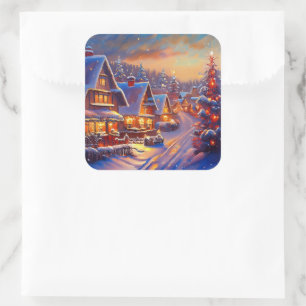 Winter Village Holiday Square Sticker