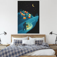 Winter Village Lantern Walk Night Wrapped Canvas A