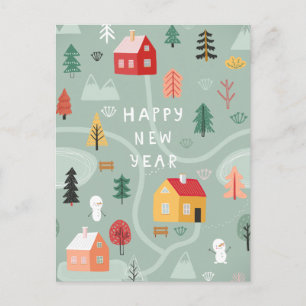 Winter Village New Year - A Cozy Start Holiday Postcard