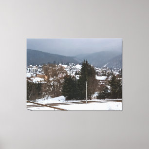 Winter Village Panorama - Rural Landscape Romania Canvas Print