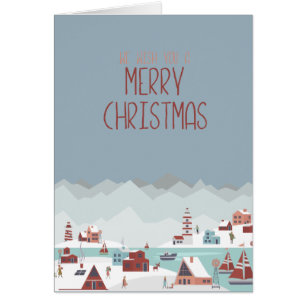 Winter Village Scene Art, Merry Christmas