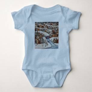 Winter Village Scene Cozy Snowy Town Baby Bodysuit