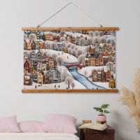 Winter Village Scene Cozy Snowy Town