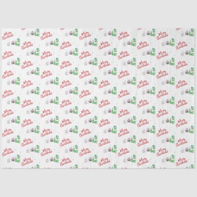 Winter Village Scene Merry Christmas Tissue Paper (Front)