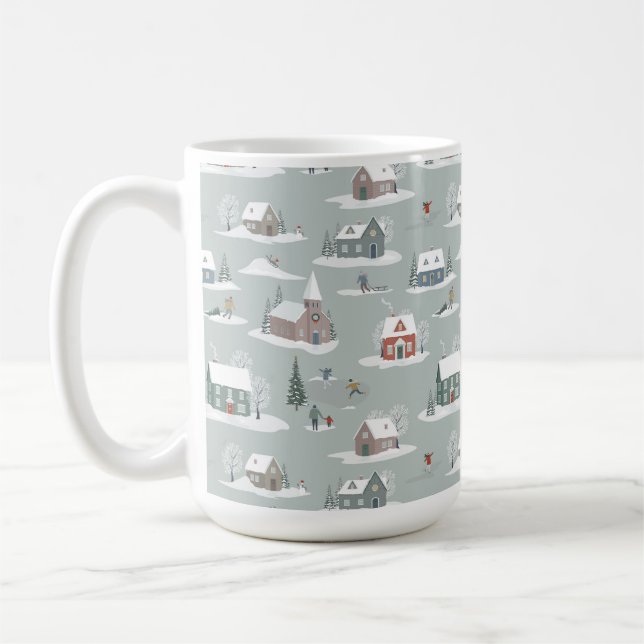 Winter Village Snow Scene Pattern Coffee Mug (Left)