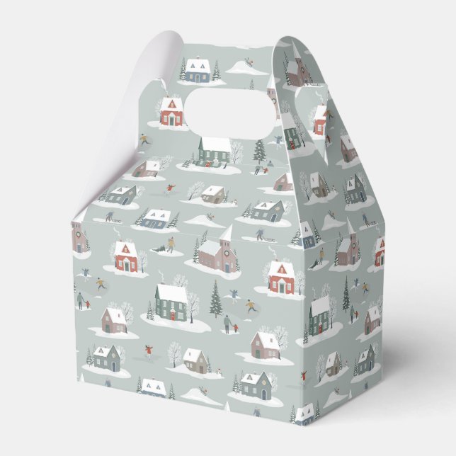 Winter Village Snow Scene Pattern Favor Box (Front Side)