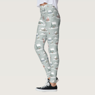 Winter Village Snow Scene Pattern Leggings