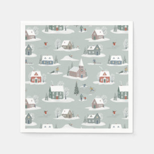 Winter Village Snow Scene Pattern Napkin