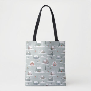 Winter Village Snow Scene Pattern Tote Bag